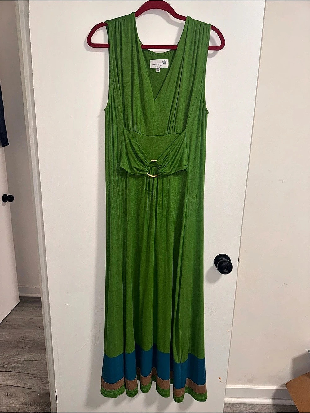 Completely Me by Liz Lange Color Block Maxi Dress Green & Blue XL Like New